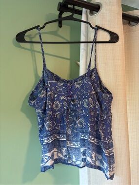 Blue Floral Print Spaghetti Strap Women's Top